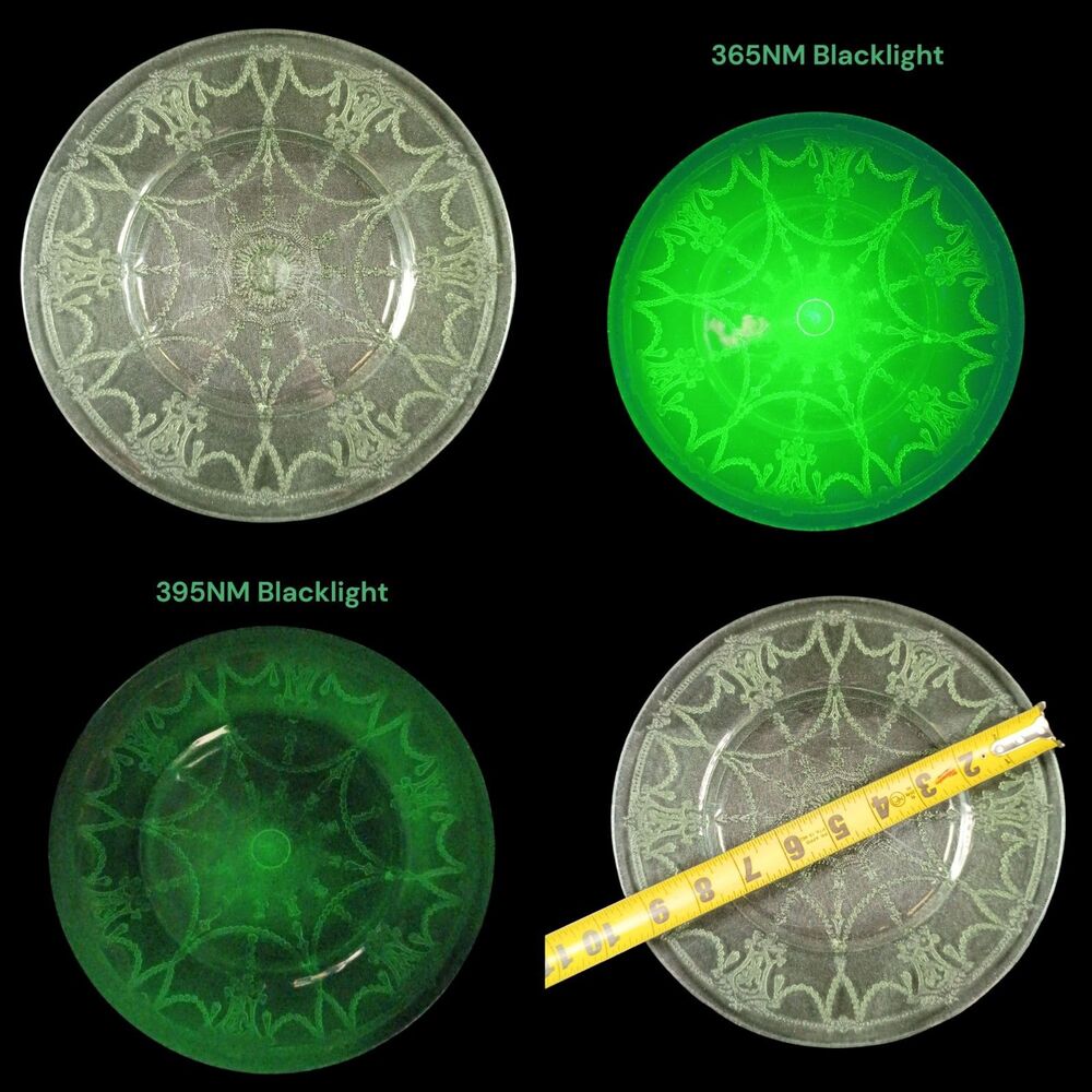1x Uranium Glass Ballerina Cameo Green Depression Platter UV Glow